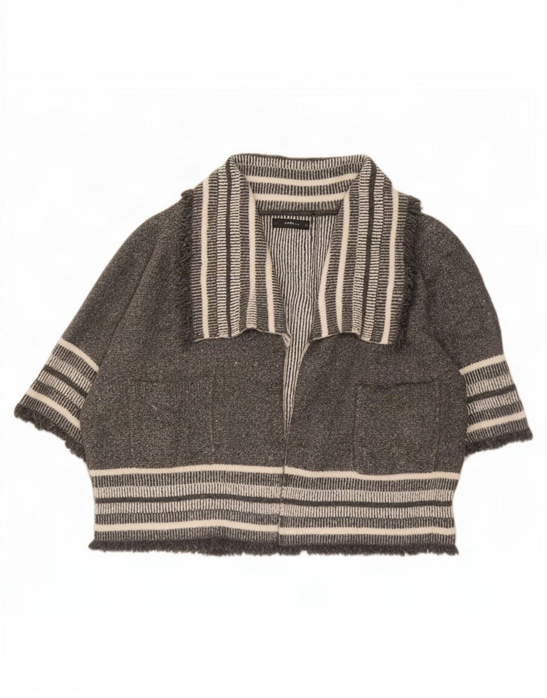 Zara Damen-Strickjacke in Übergröße mit 3/4-Ärmeln, Gr. 14, mittelgrau gestreift