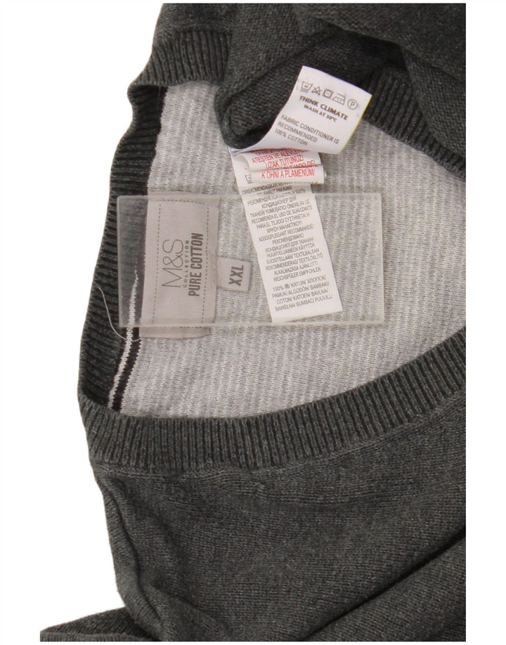 Marks & Spencer Herren-Pullover mit V-Ausschnitt, 2XL, graue Baumwolle