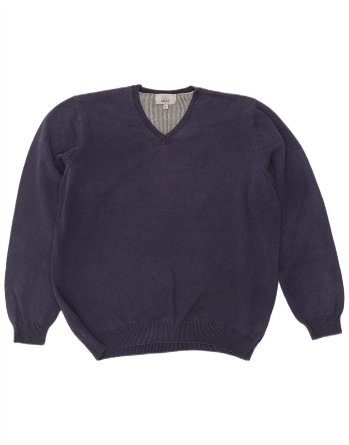 Marks & Spencer Herren-Pullover, reguläre Passform, V-Ausschnitt, Größe L, Marineblau