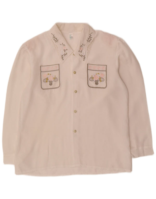 Vintage Damen Hemdbluse UK 14 Mittelweiß geblümt