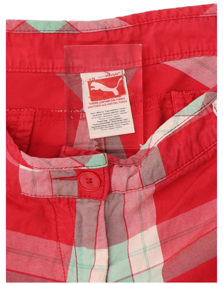 PUMA Womens Chino Shorts W26 Small Red Check Cotton