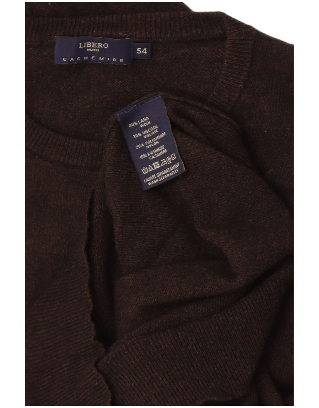 Libero Herren-Pullover mit Rundhalsausschnitt, Größe 54, XL, braune Wolle
