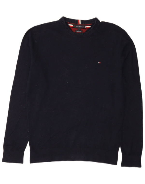 Tommy Hilfiger Herren-Pullover mit Rundhalsausschnitt, mittlere marineblaue Baumwolle