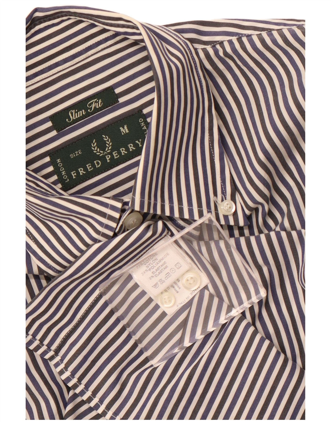 Fred Perry Herren-Hemd mit schmaler Passform, mittelmarineblaue Nadelstreifen-Baumwolle