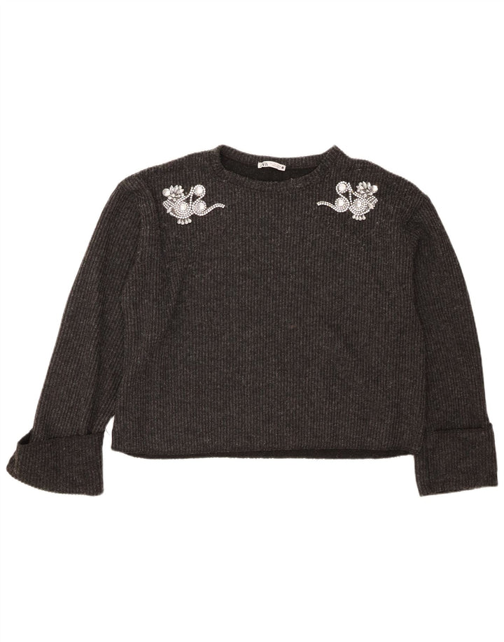 Zara Damen-Pullover, übergroß, mit Rundhalsausschnitt, Gr. 40, Größe L, Grau