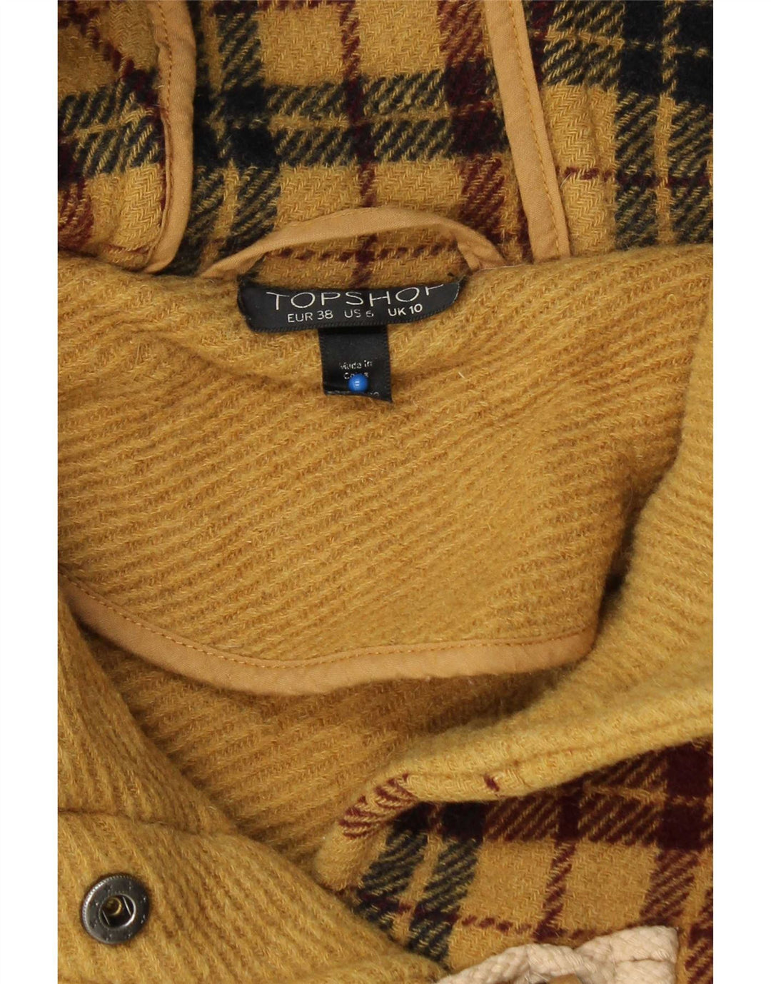 Topshop Womens Hooded Duffle Jacket UK 10 Small Gelb karierte Wolle