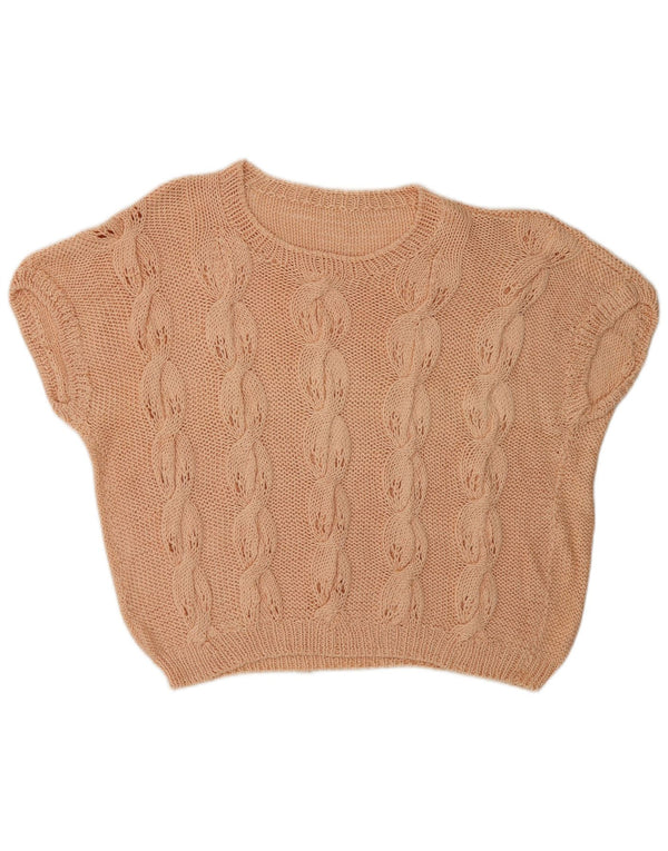 Vintage Damen Kurzarm-Pullover mit U-Boot-Ausschnitt, UK 16, Größe L, Rosa