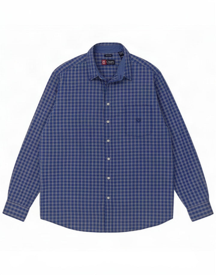 Chaps Herrenhemd XL Marineblau kariert Baumwolle