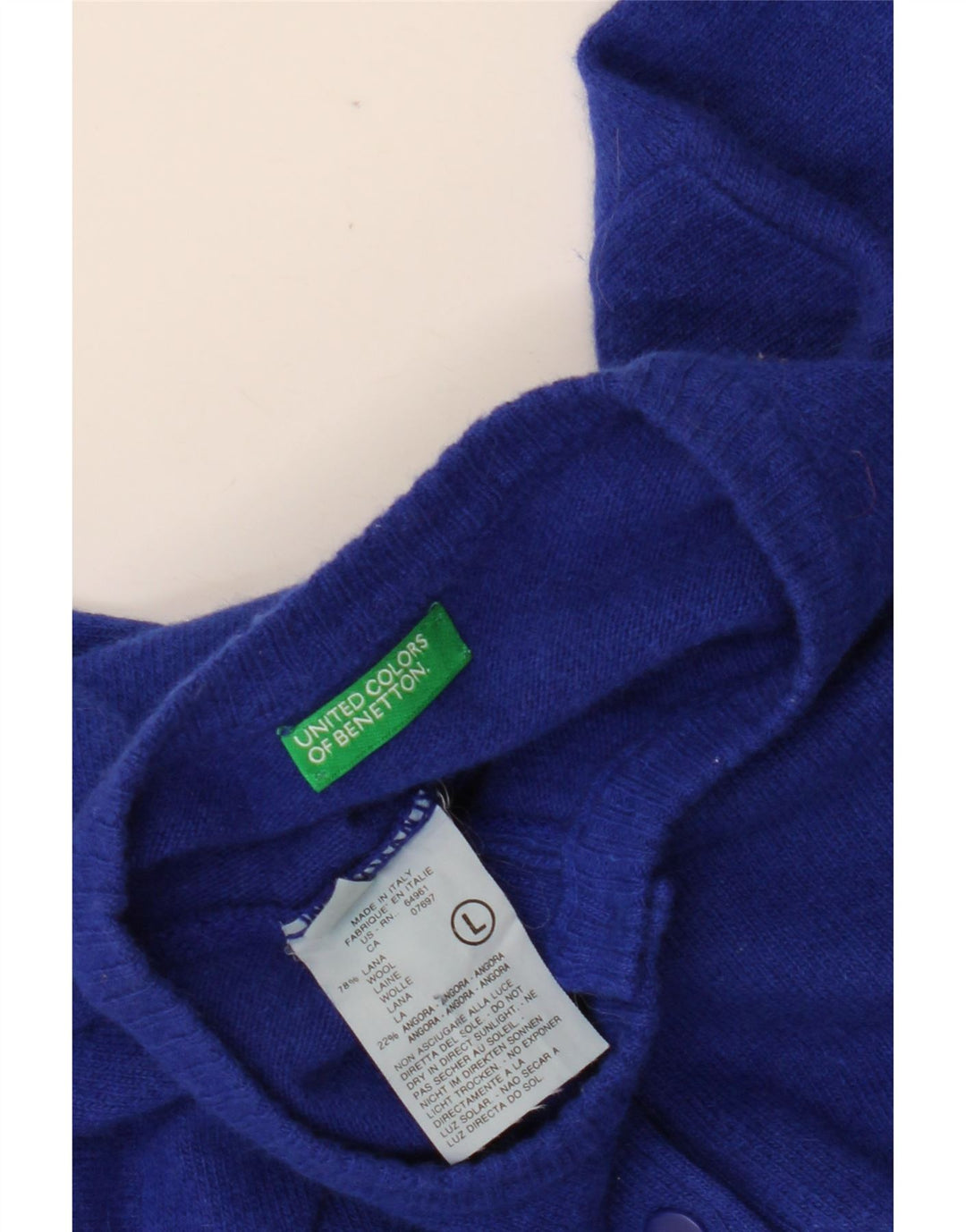BENETTON Damen Crop Cardigan Pullover UK 14 Große blaue Wolle