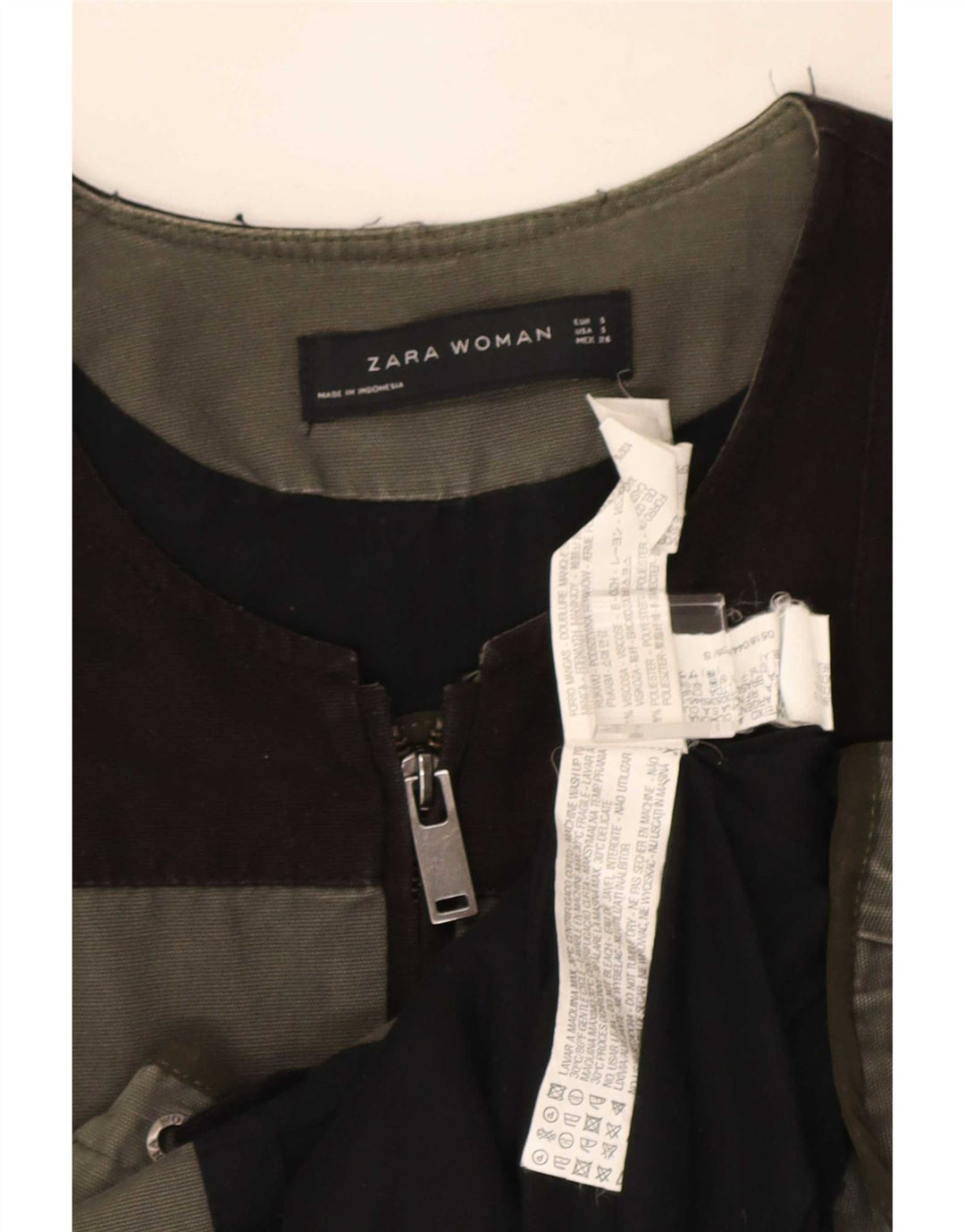 Zara Damen Utility-Jacke UK 10 Small Khaki Colourblock Viscose