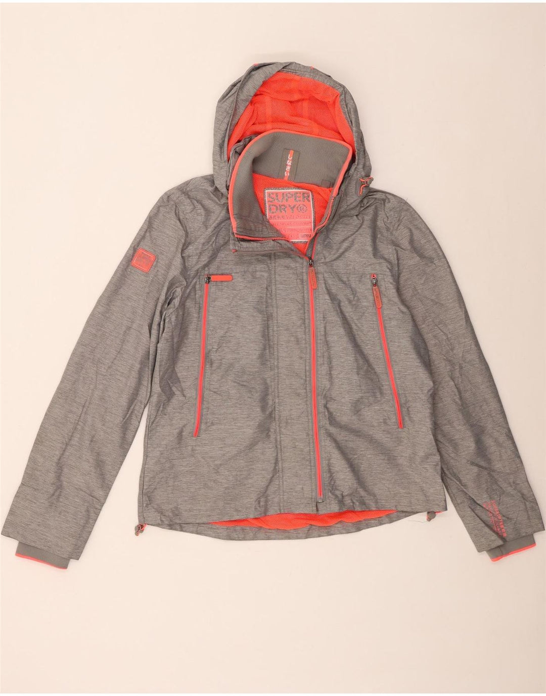 Superdry Damen-Regenjacke mit Kapuze, UK 18 XL, graues Nylon