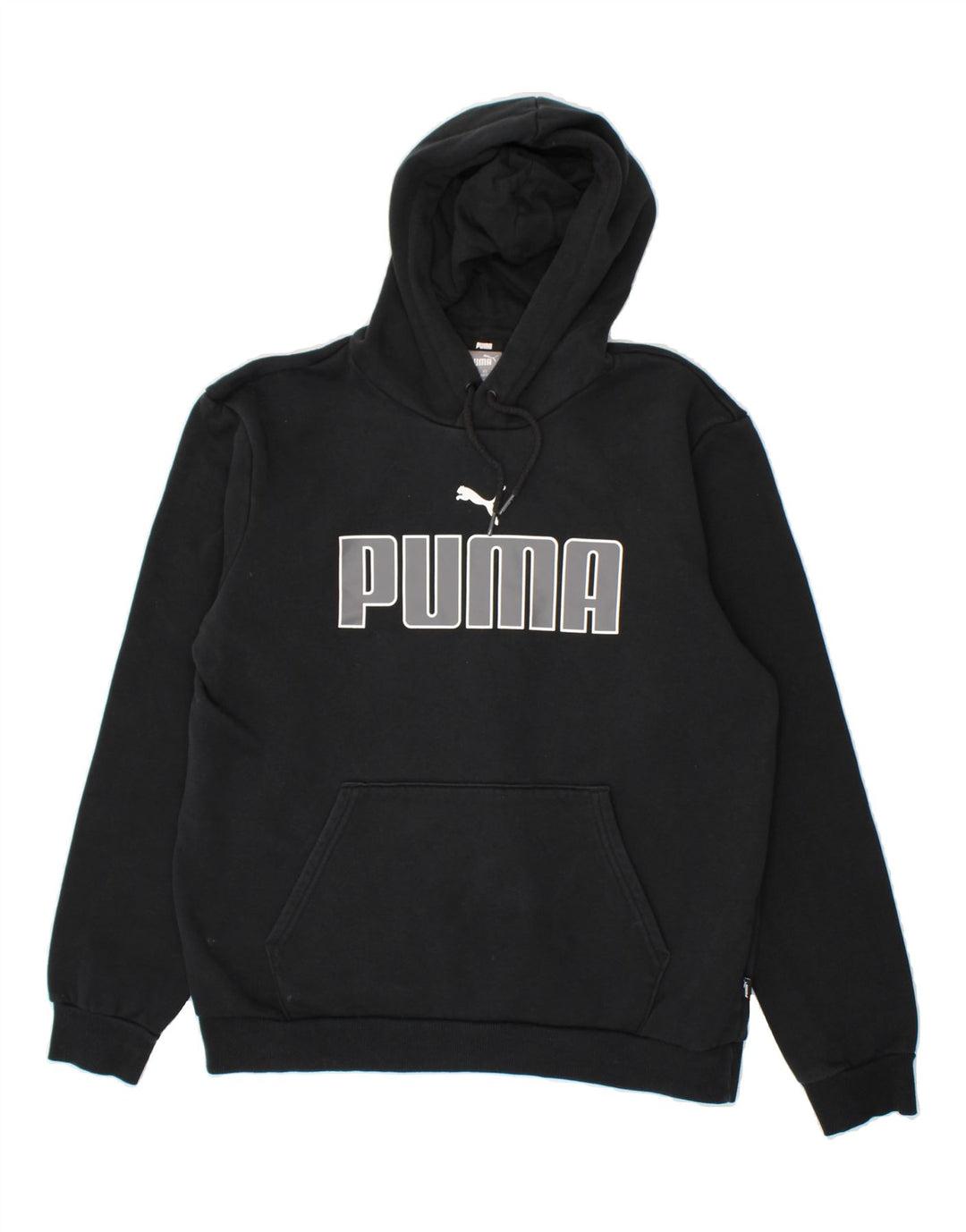 PUMA Mens Graphic Hoodie Jumper Medium Black Cotton Vintage Puma and Second-Hand Puma from Messina Hembry 
