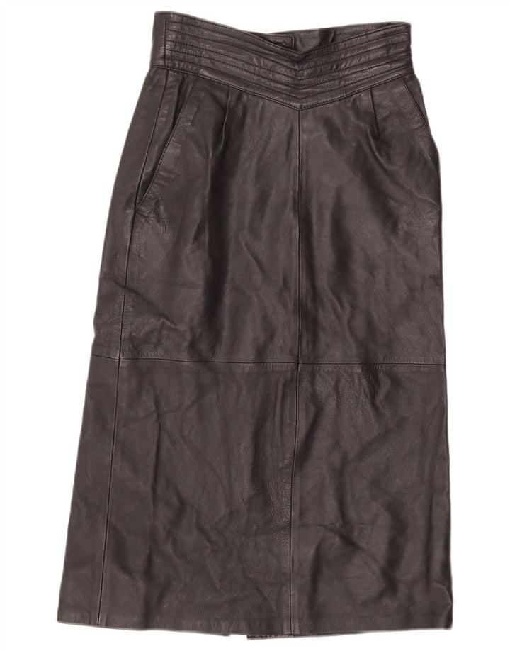 Vintage Damen Lederrock EU 36 Small W26 Schwarzes Leder