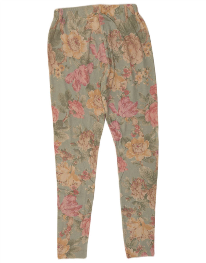 Vintage Damen Leggings UK 12 Mittelblaue Viskose mit Blumenmuster