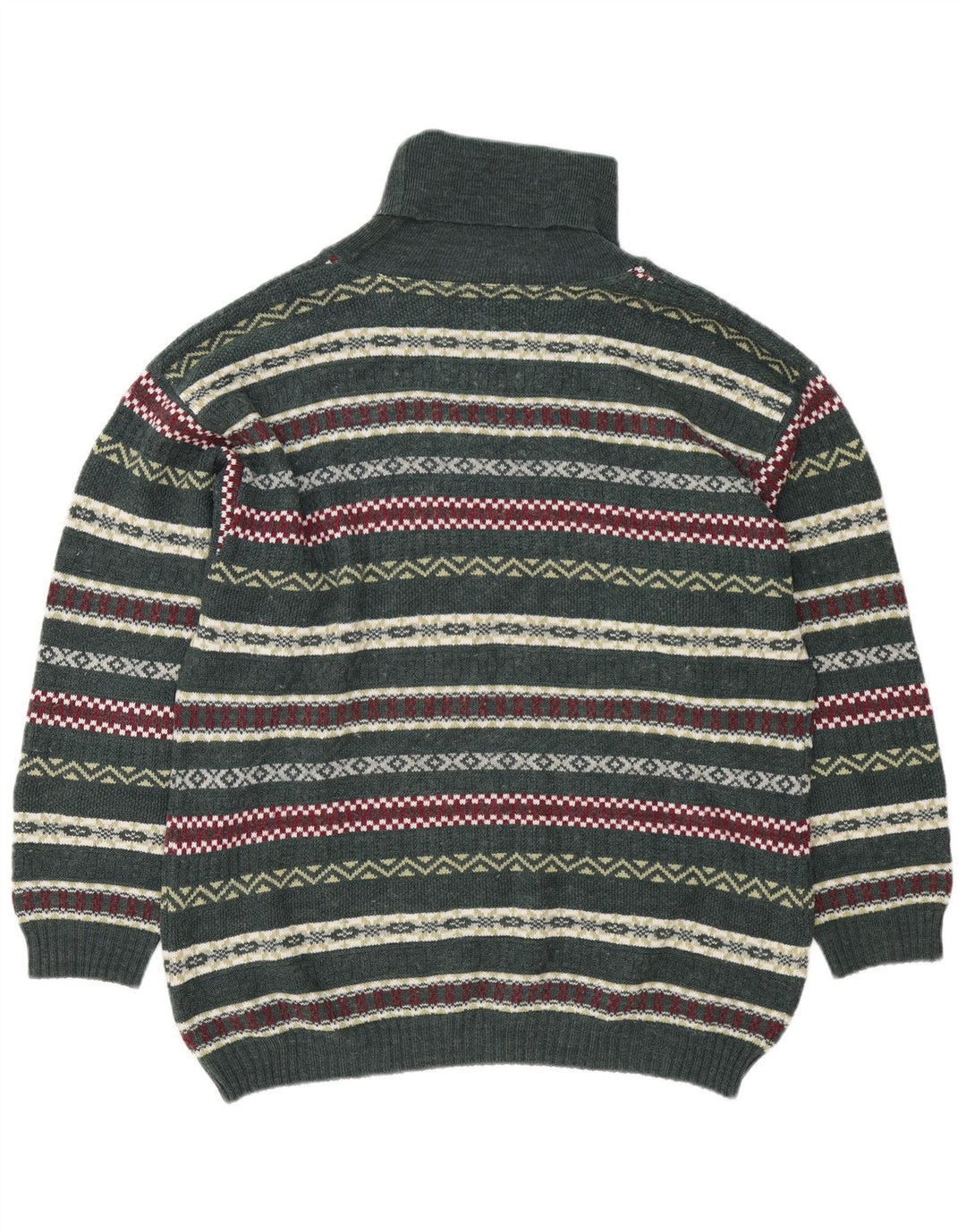 Vintage Herren Rollkragenpullover Pullover Groß Grün Fair Isle