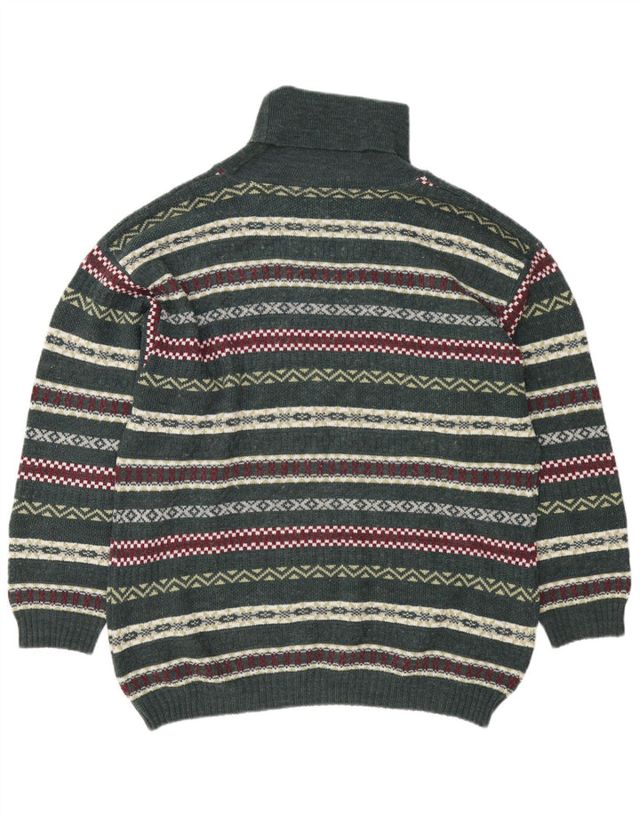 Vintage Herren Rollkragenpullover Pullover Groß Grün Fair Isle
