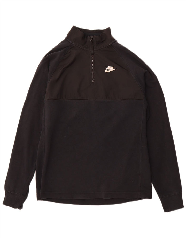 NIKE Herren-Sweatshirt mit grafischem Reißverschluss, Größe S, schwarze Baumwolle