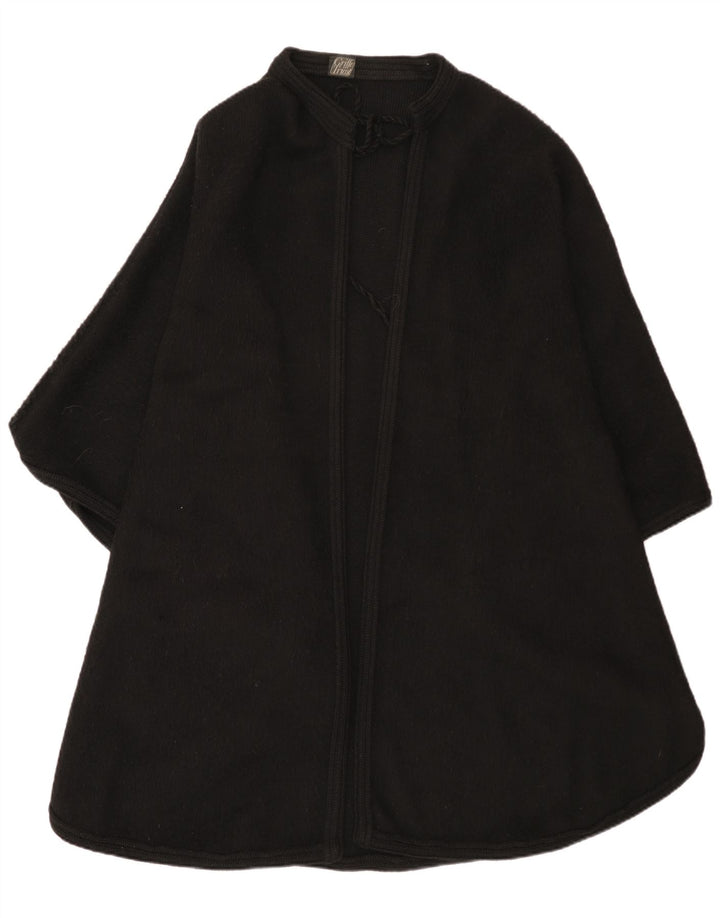 Vintage Damen Poncho Cardigan Pullover One Size Schwarze Alpakawolle