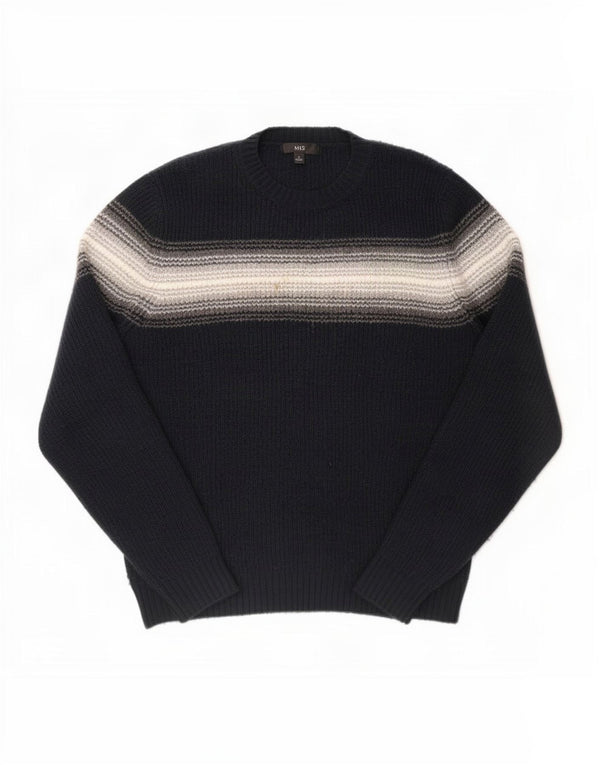 Marks & Spencer Herren-Pullover mit Rundhalsausschnitt, groß, Marineblau, Farbblock