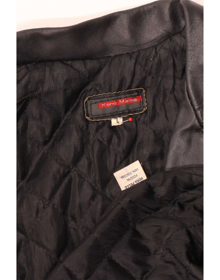 Vintage Damen Ledermantel UK 14 Large Schwarz