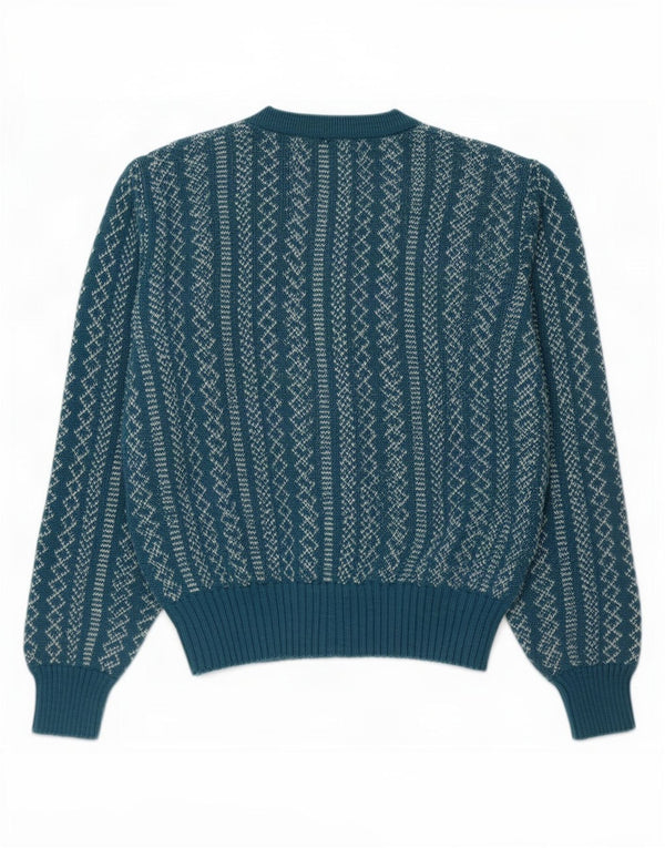 Vintage Damen Cardigan Pullover UK 14 Mittelblau Geometrisch