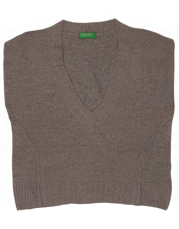 Benetton Womens Crop Oversized Vest Tank Top UK 6 XS Graue Wolle