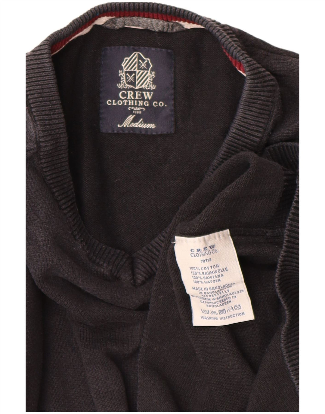 CREW CLOTHING Herren-Pullover mit V-Ausschnitt, mittelschwarz, Baumwolle