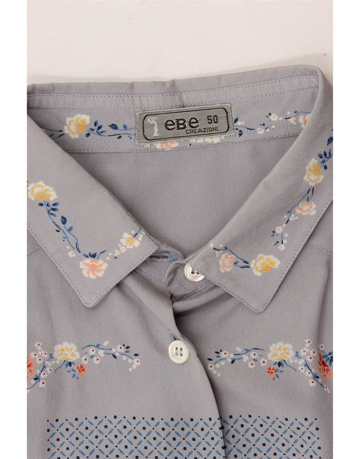 Vintage Damen Hemdbluse IT 50 XL Blau geblümt