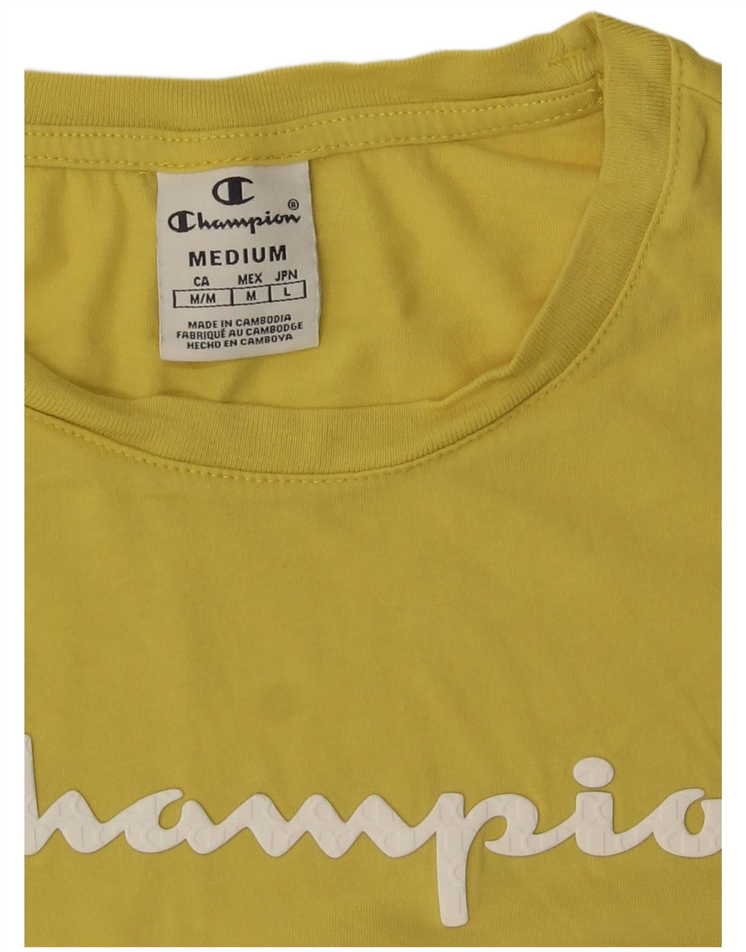 Champion Damen Grafik-T-Shirt-Oberteil UK 12 Mittelgelb