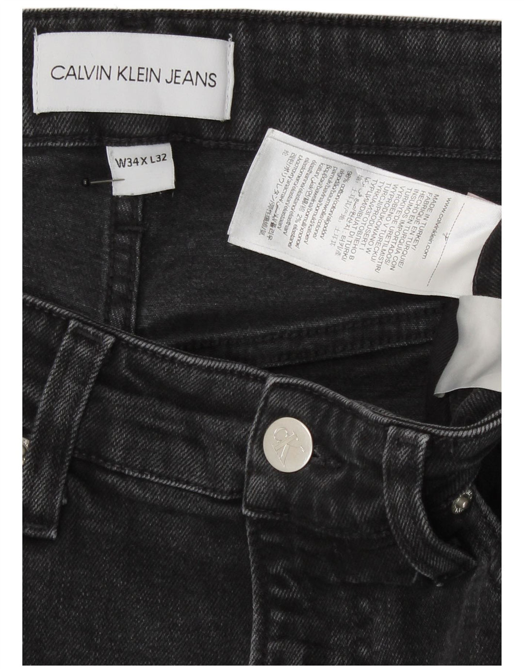 Calvin Klein Herren Graphic Slim Jeans W34 L32 Graue Baumwolle