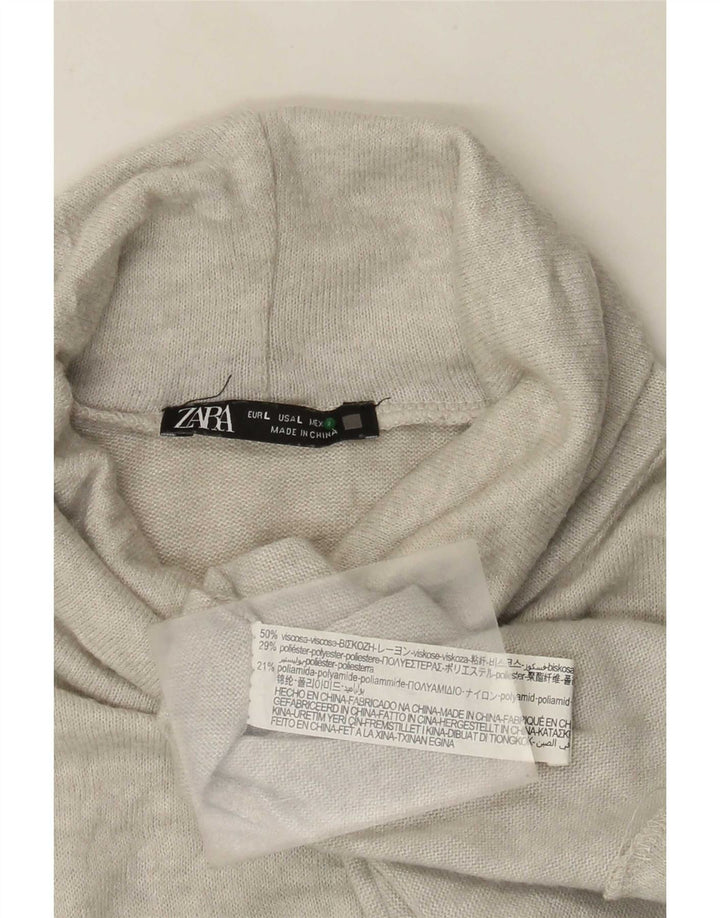 Zara Damen Top Langarm UK 14 Large Grau meliert Viskose