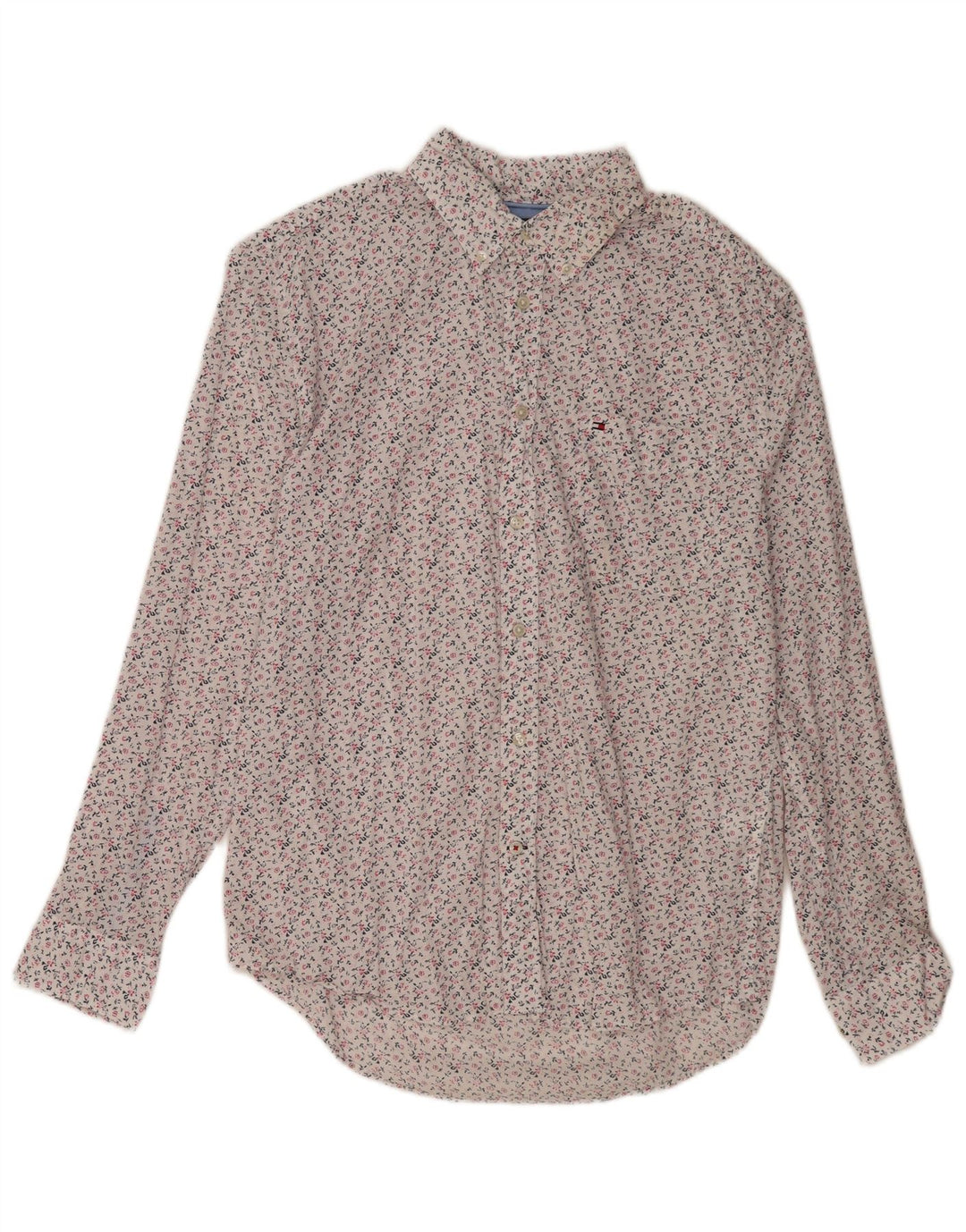 Tommy Hilfiger Herrenhemd, groß, weiße Baumwolle mit Blumenmuster