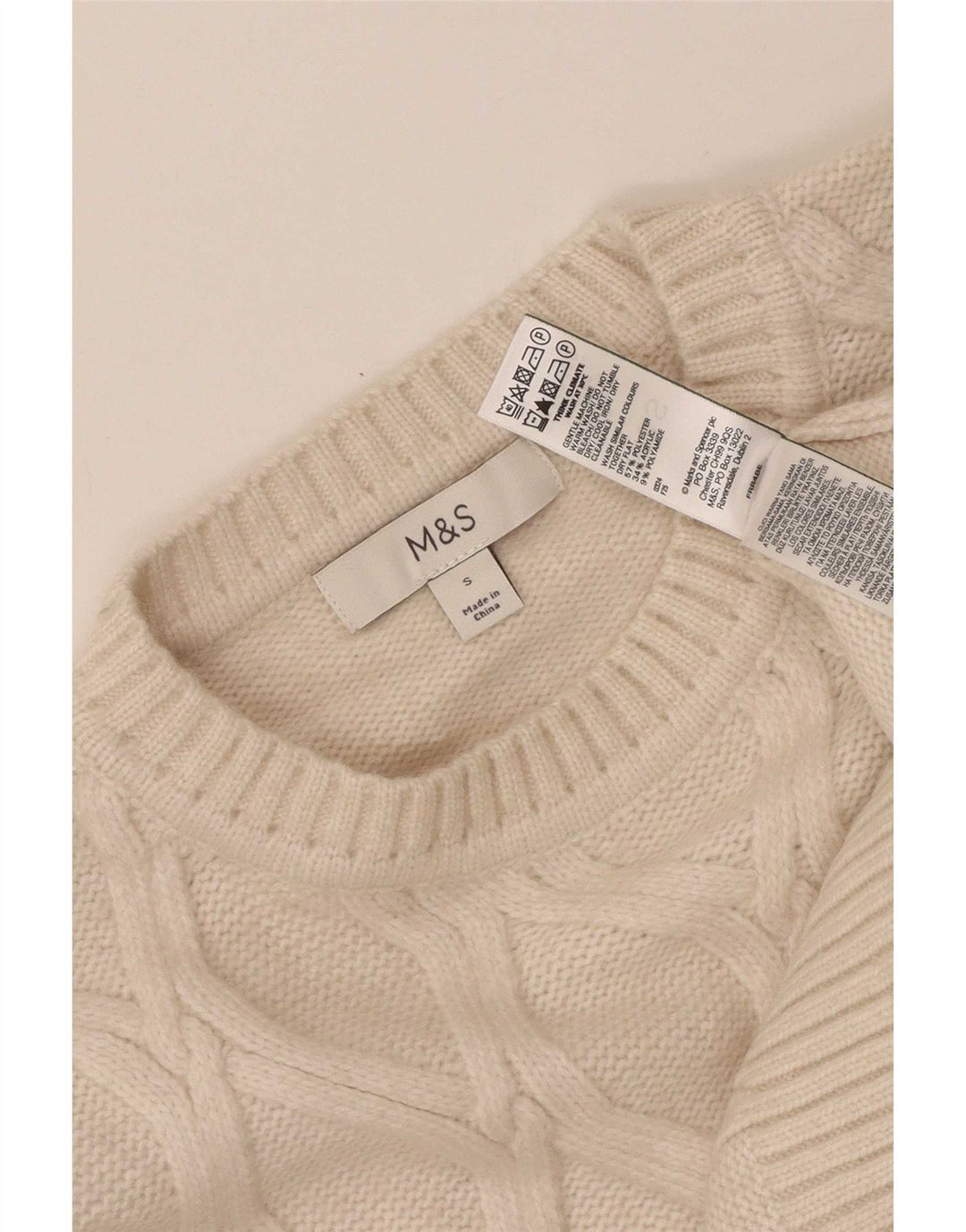 Marks & Spencer Herren-Pullover mit Rundhalsausschnitt, Größe S, beige, Polyester