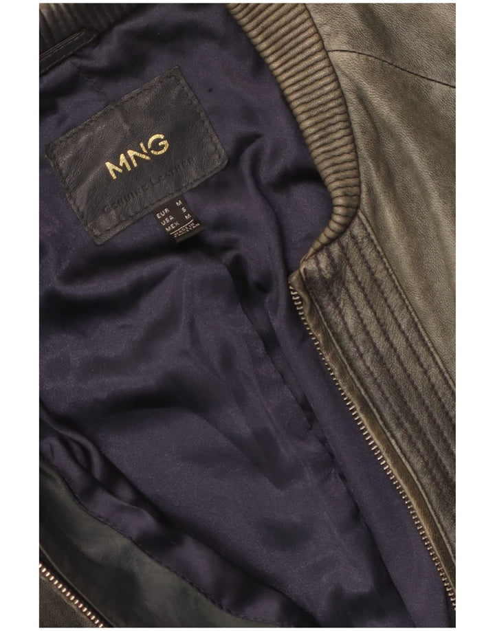 Mango Damen Lederjacke UK 12 Mittelgraues Leder