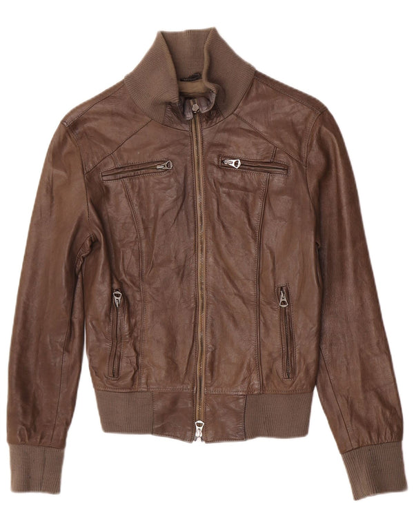 Vintage Damen Crop Lederjacke IT 40 Small Brown