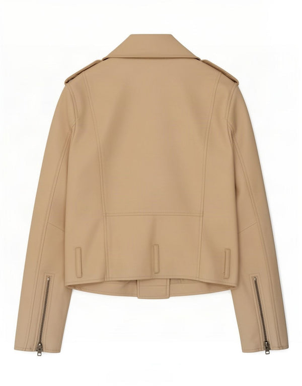 Zara Damen Military Crop Kunstleder Bikerjacke UK 10 Small Beige