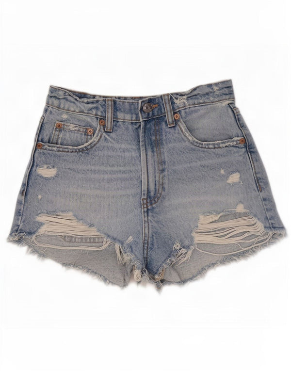 Zara Damen Distressed Denim Shorts EU 32 2XS W22 Blaue Baumwolle
