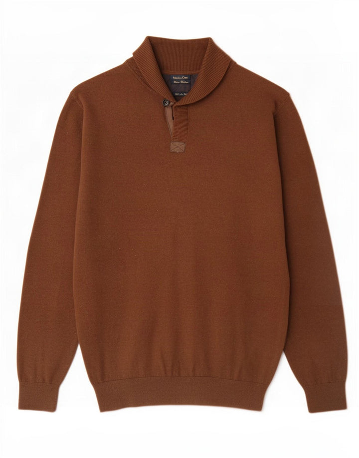 Massimo Dutti Herren-Pullover mit Schalkragen, XL, braune Baumwolle