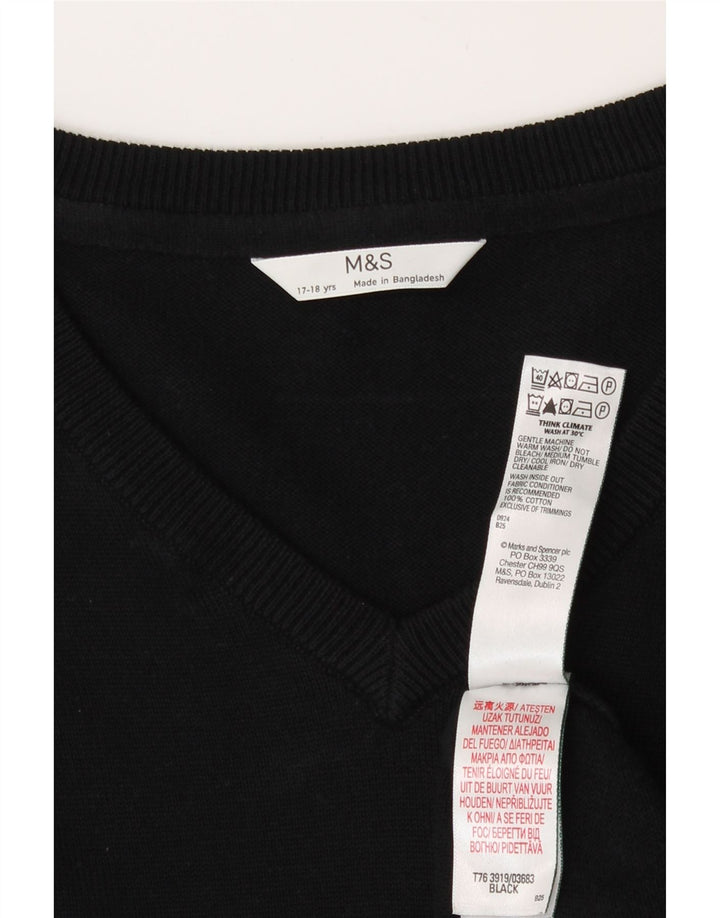 Marks & Spencer Jungen-Pullover mit V-Ausschnitt, 15–16 Jahre, schwarze Baumwolle