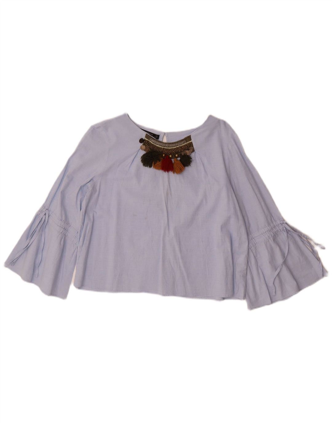 Zara Damen 3/4-Ärmel Crop Top UK 14 Mittelblau