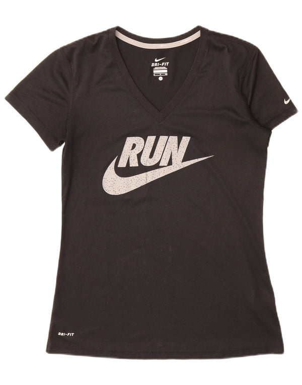 Nike Damen Dri Fit Graphic T-Shirt Top UK 10 Small Schwarz Polyester