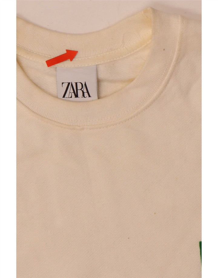 Zara Herren-Sweatshirt mit Grafik, Größe S, gebrochenes Weiß