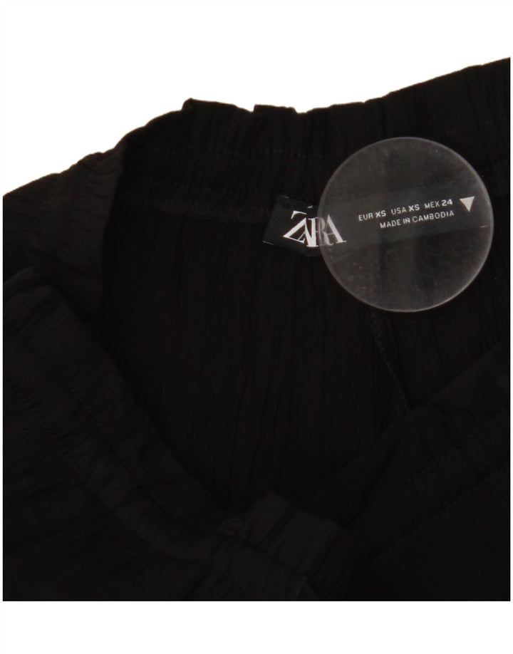 ZARA Damen Hose mit hoher Taille und weitem Bein, UK 4 XS W24 L11 Schwarz