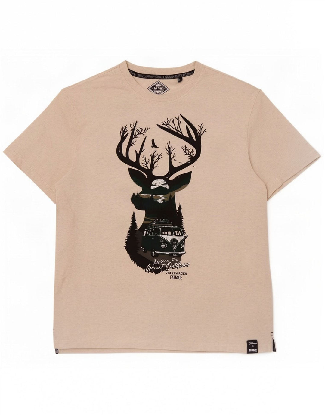 Fat Face Herren-T-Shirt mit Grafik, groß, cremefarbene gesprenkelte Baumwolle