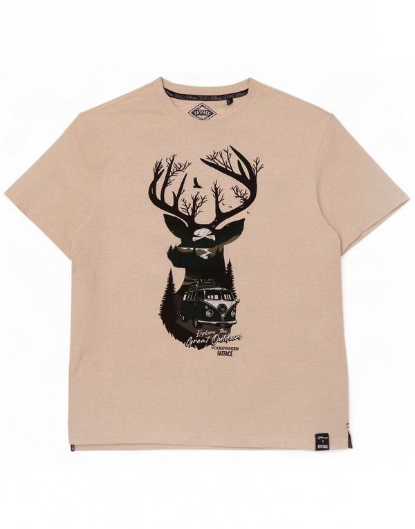 Fat Face Herren-T-Shirt mit Grafik, groß, cremefarbene gesprenkelte Baumwolle