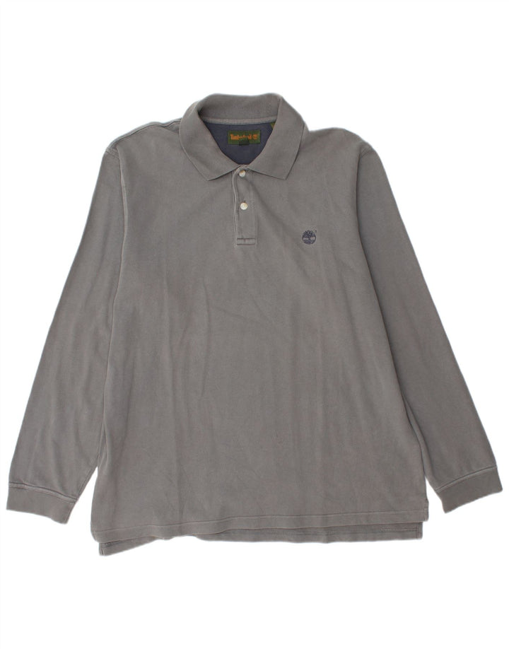 Timberland Herren Langarm-Poloshirt, große graue Baumwolle