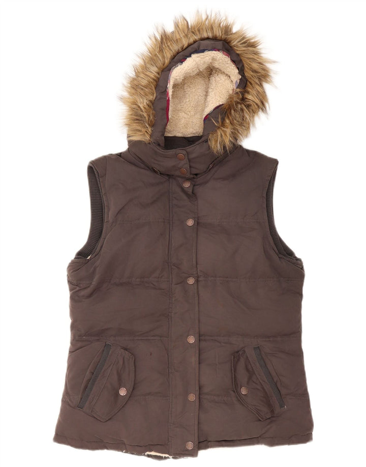 Fat Face wattierte Damen-Weste mit Kapuze, UK 14, Mittelgrau, Polyester
