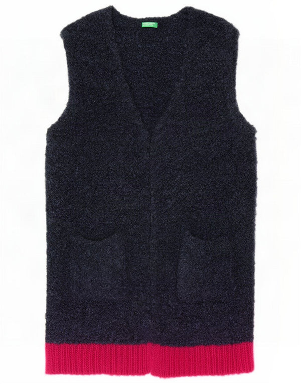 Benetton Damen Longline ärmelloser Cardigan Pullover UK 14 Mittelmarineblau