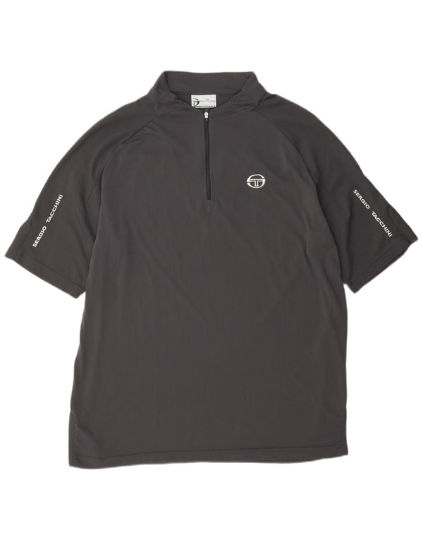 Sergio Tacchini Herren-T-Shirt mit Reißverschluss am Hals, XL, Grau