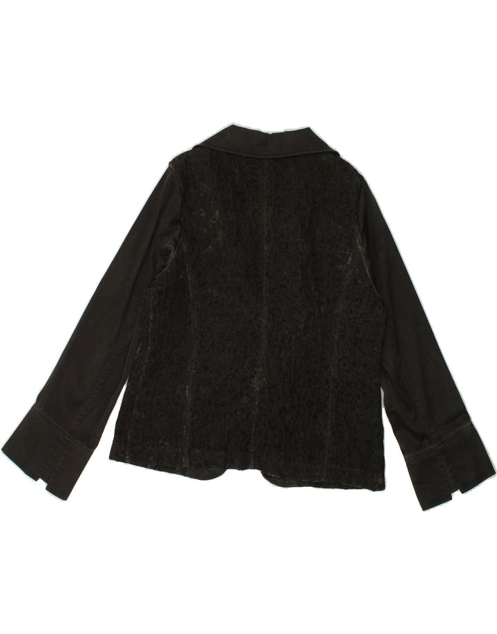 SCHIFFHAUER MUNICH Womens 1 Button Blazer Jacket UK 14 Medium Black Floral Vintage SCHIFFHAUER MUNICH and Second-Hand SCHIFFHAUER MUNICH from Messina Hembry 